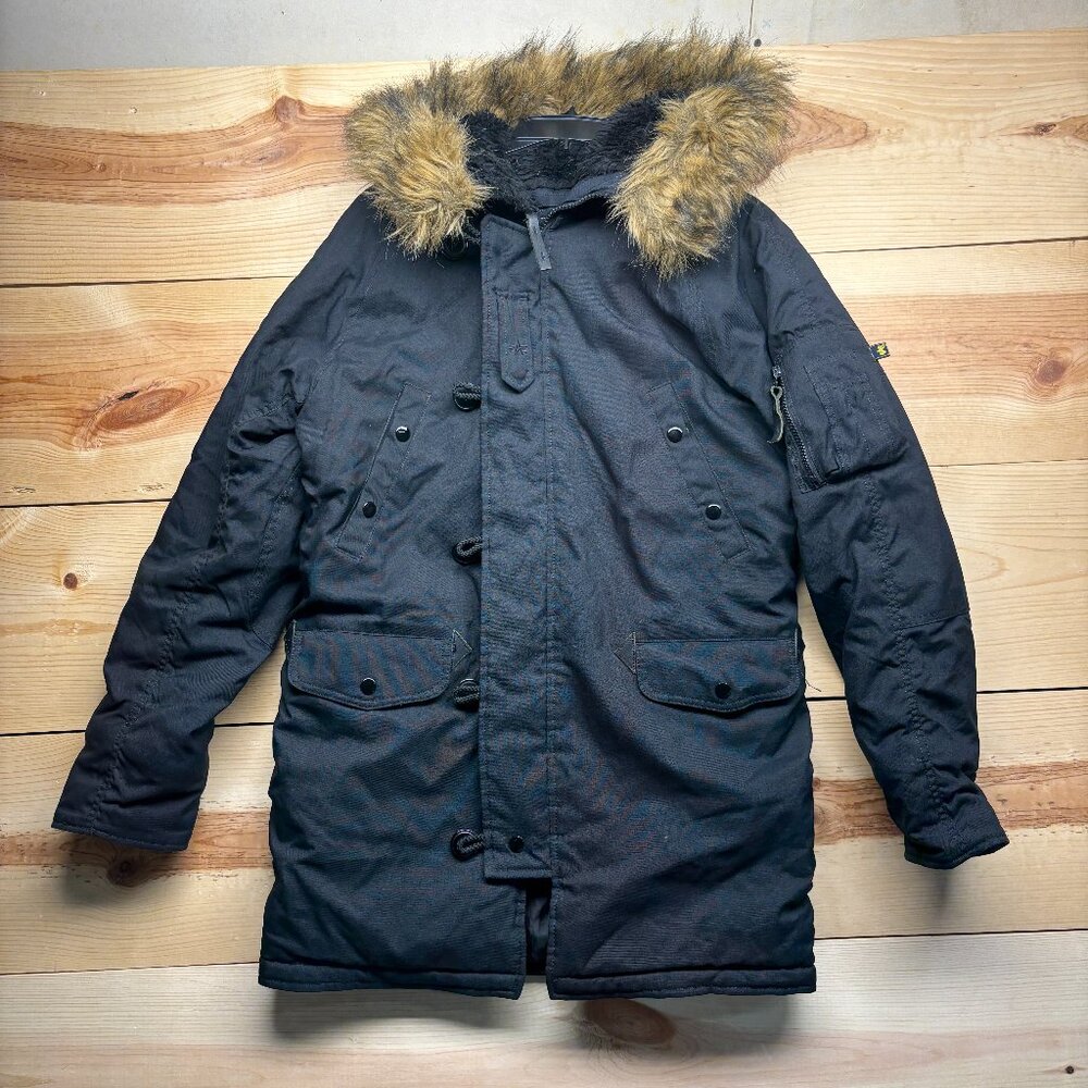 Alpha‎ Industries N-3B Parka Coat Mens XS Black Full Zip Hooded